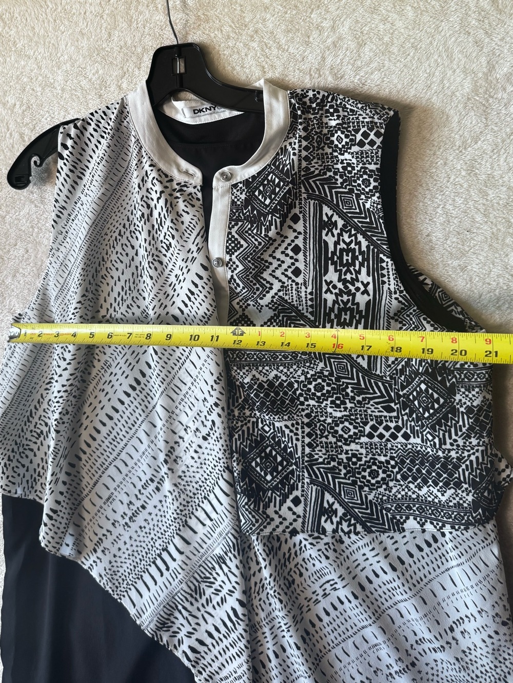 DKNY Layered Sleeveless Midi Dress Black White Abstract Geo Print Asymmetric XL - Picture 14 of 15